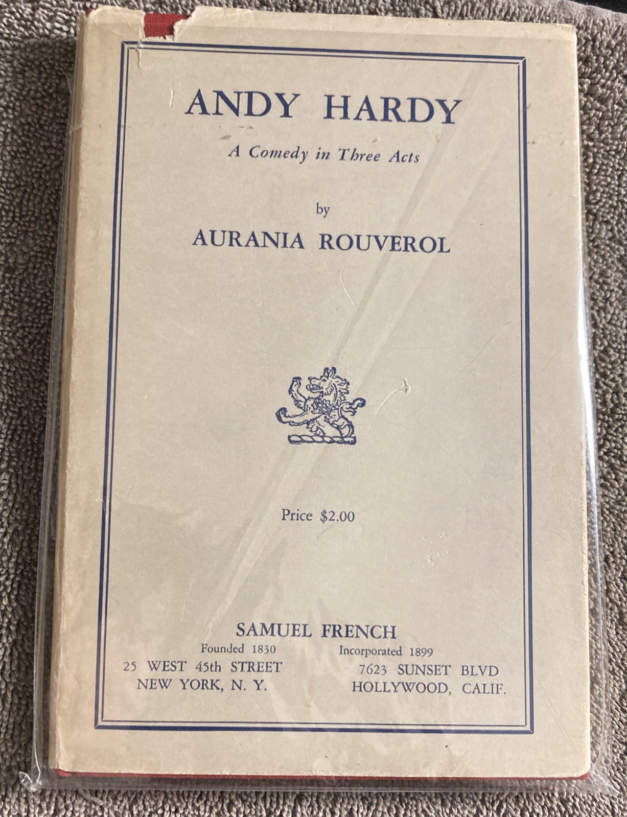 Andy Hardy,play By Aurania Rouverol, Samuel French1953 Andy Hardy,play By Aurania Rouverol, Samuel French1953