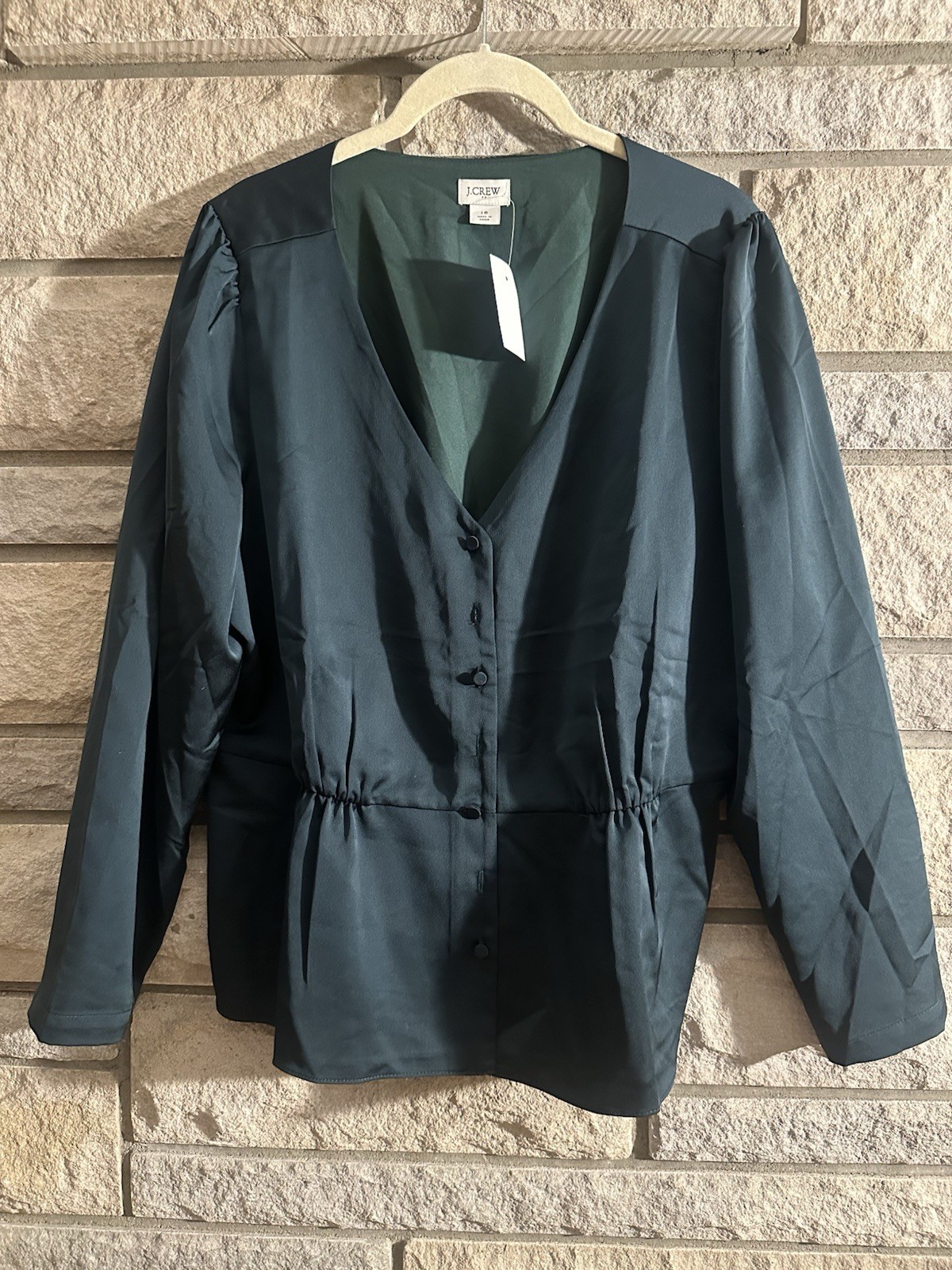 J. Crew Women’s Dark Green V-neck Button Front Blouse Size 16