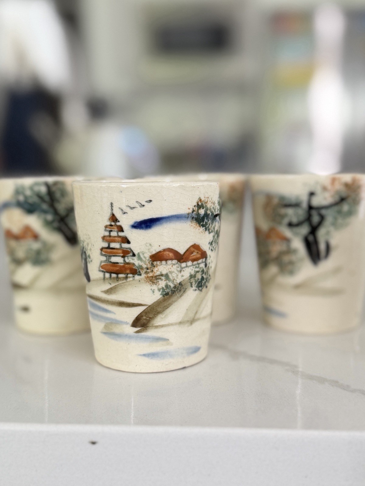 Hand Painted Vintage Japanese Teacups, Set of 6.