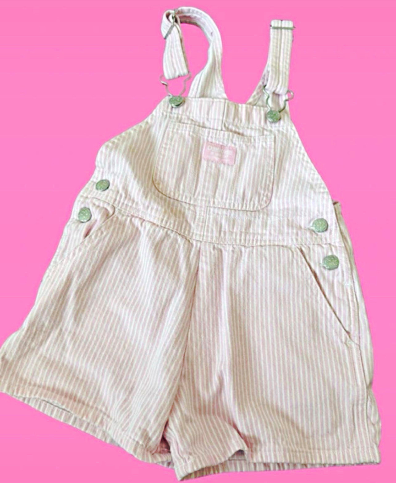 OshKosh B\'gosh Vintage 3T Pink/White Striped Denim Overall Shortall Tide Tag