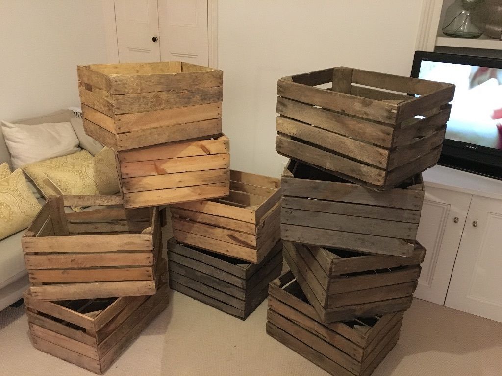 10 x Vintage Wooden Apple/Fruit Crate, Rustic Old Bushel Box Shabby Chic Storage