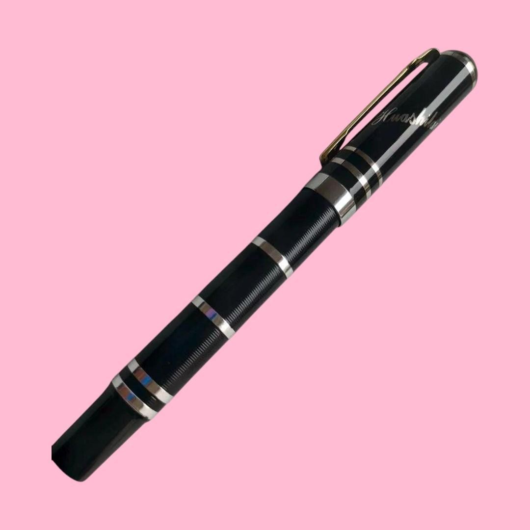 Title: Chami Black Metal Fountain Pen 14K Gold Nib Striped Design Japan New Cha