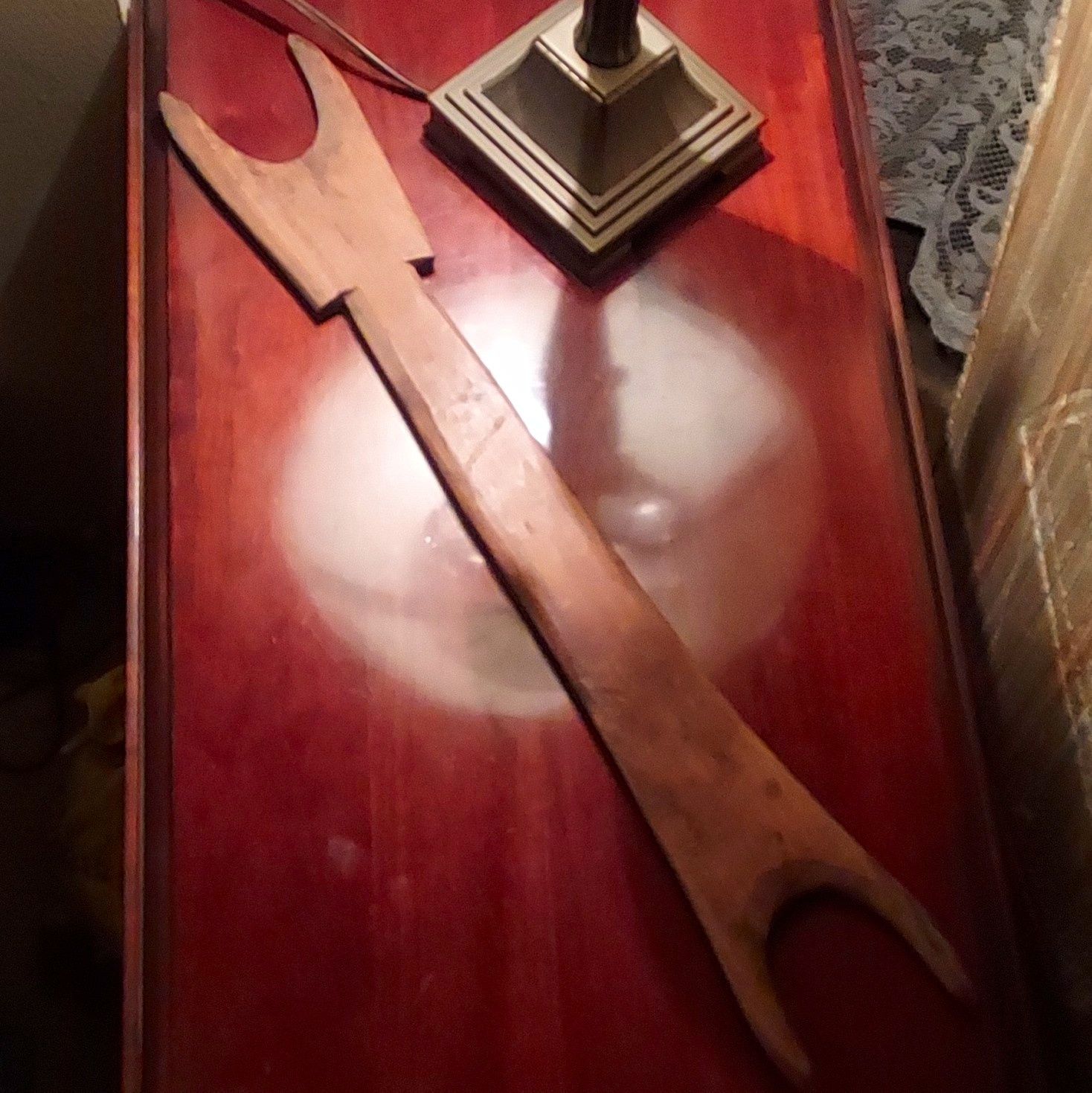 Antique Primitive Hand-Carved Wooden Yarn Tool