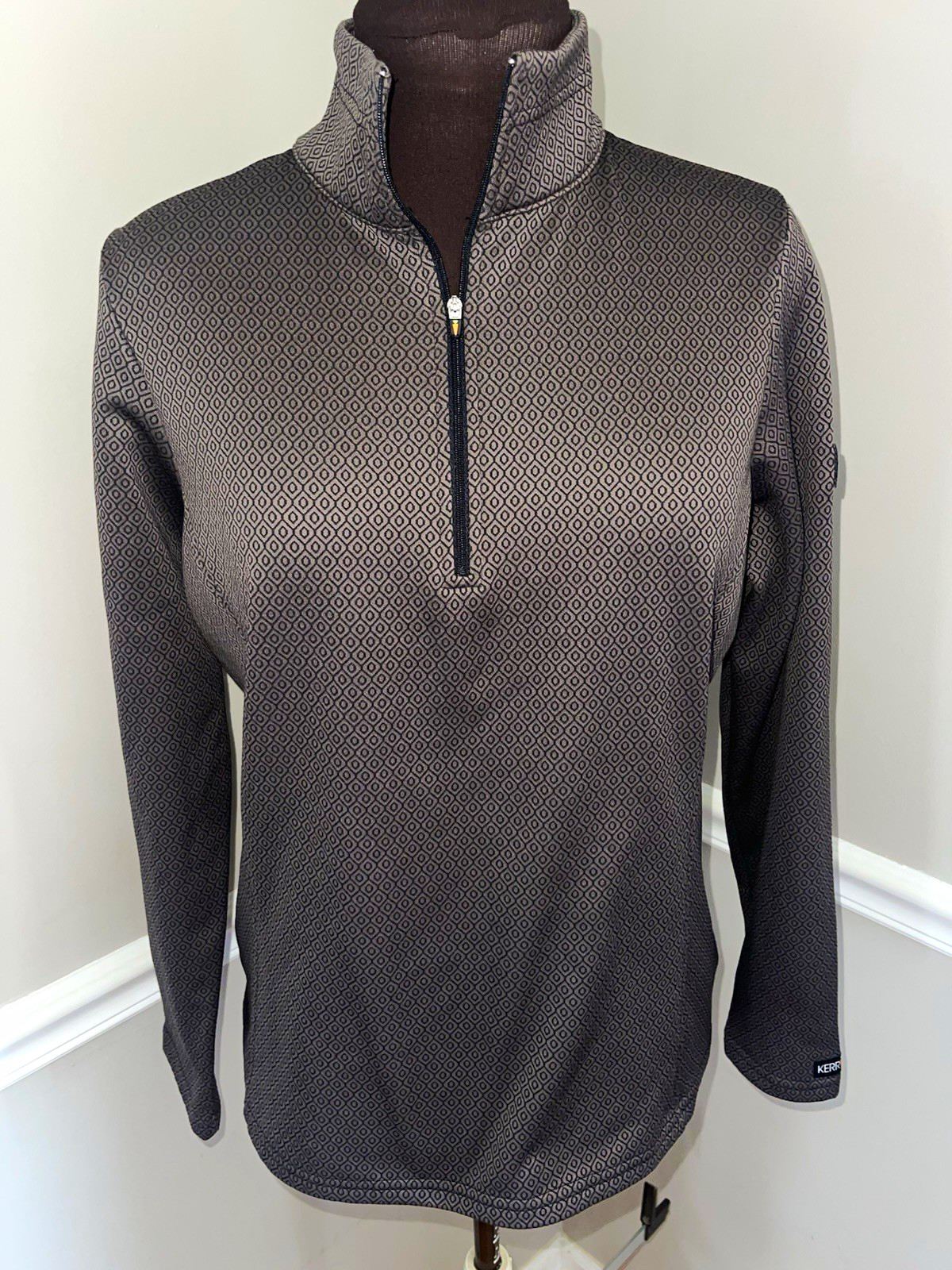 Kerrits Women\'s 1/4 Zip Equestrian Fleece Pullover Top Gray Black Geometric L