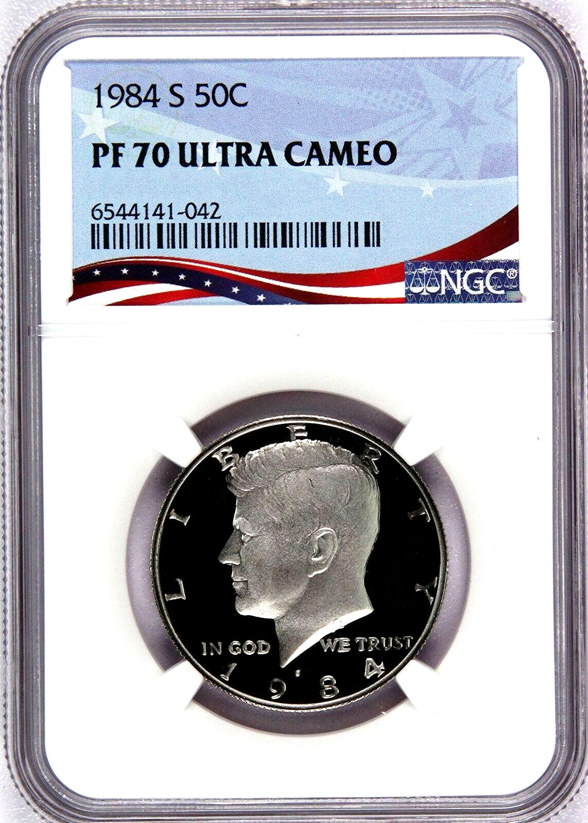 1984-S Proof Kennedy Half, Graded PF70UC by NGC ~ NEW Patriotic OSR Label