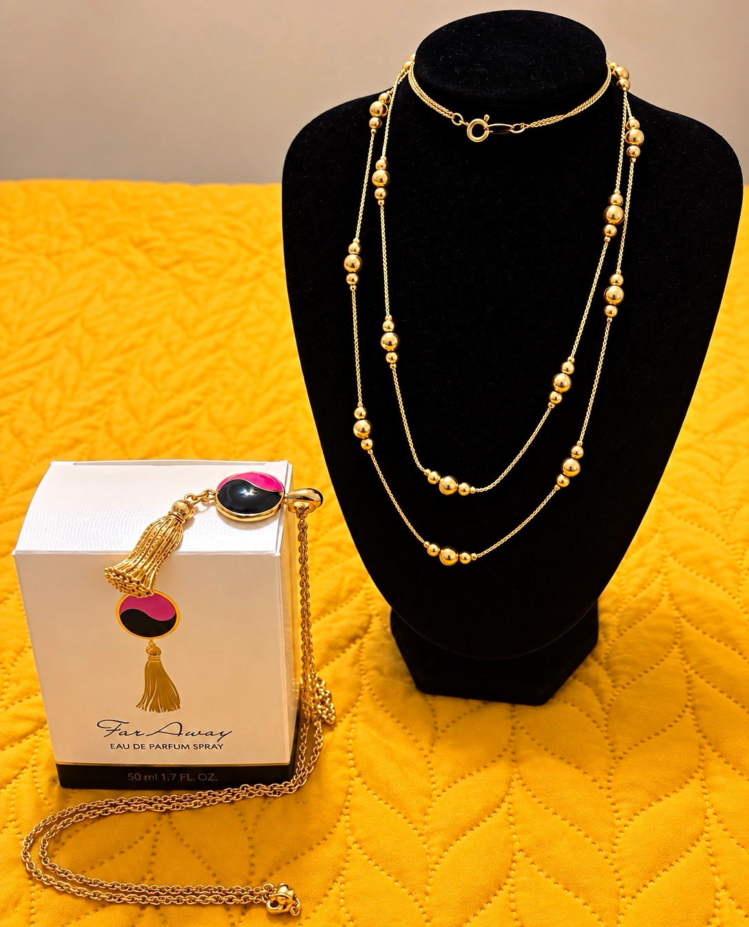 Vintage Avon Far Away 1994 NOS Perfume + 2 Avon Gold-Tone Necklaces-Signed Avon Vintage Avon Far Away 1994 NOS Perfume + 2 Avon Gold-Tone Necklaces-Signed Avon