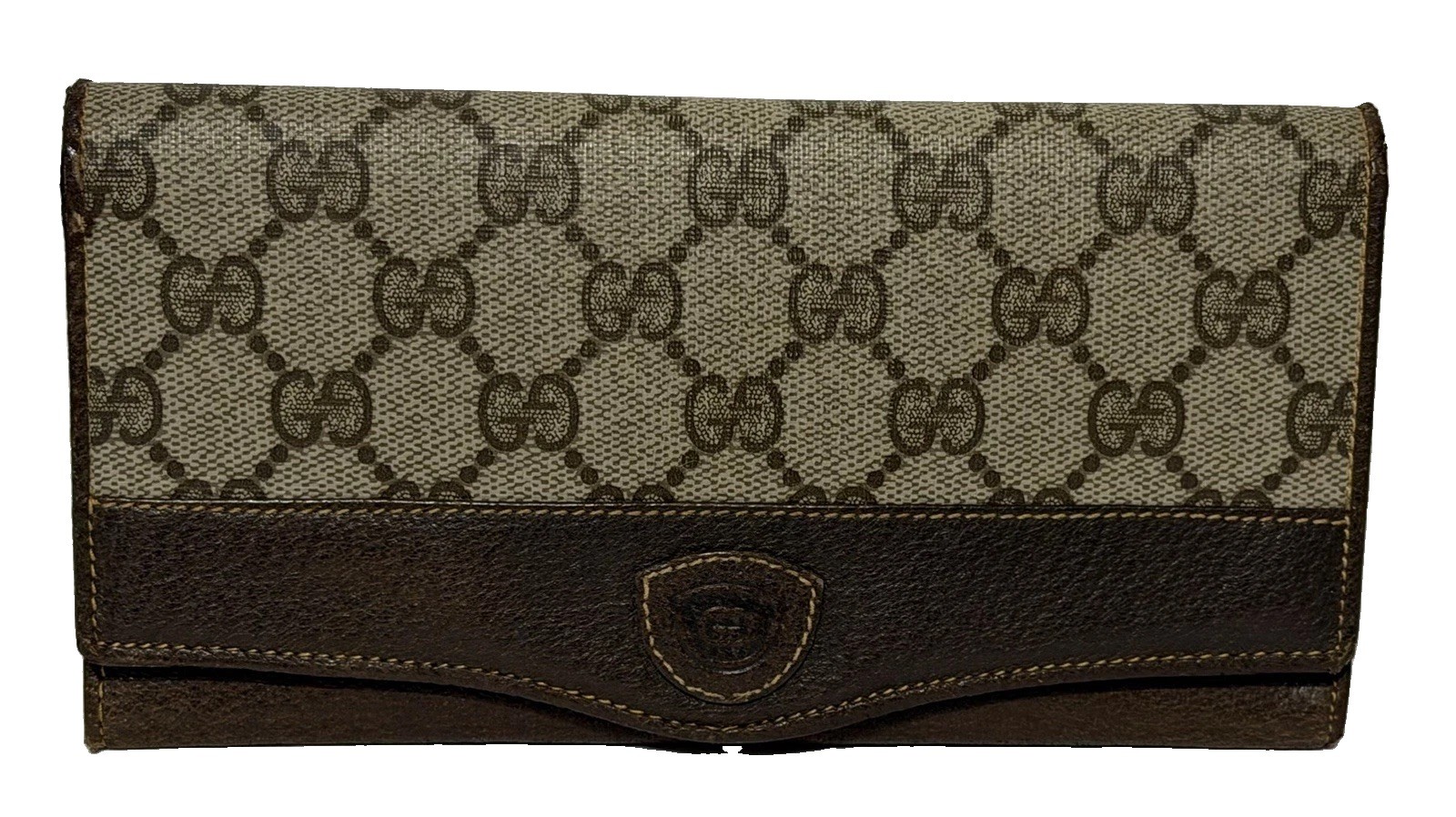 Authentic Vintage GUCCI  GG Beige Folded Long  Wallet