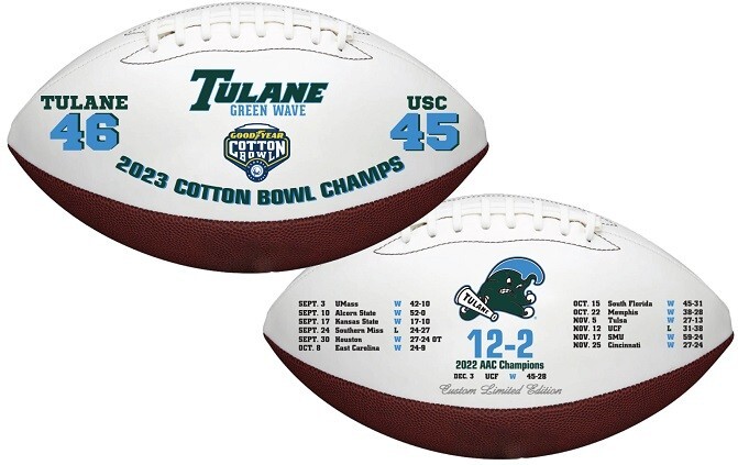 TULANE GREEN WAVE NCAA 2023 COTTON BOWL CHAMPIONS FULL SIZE SOUVENIR FOOTBALLS