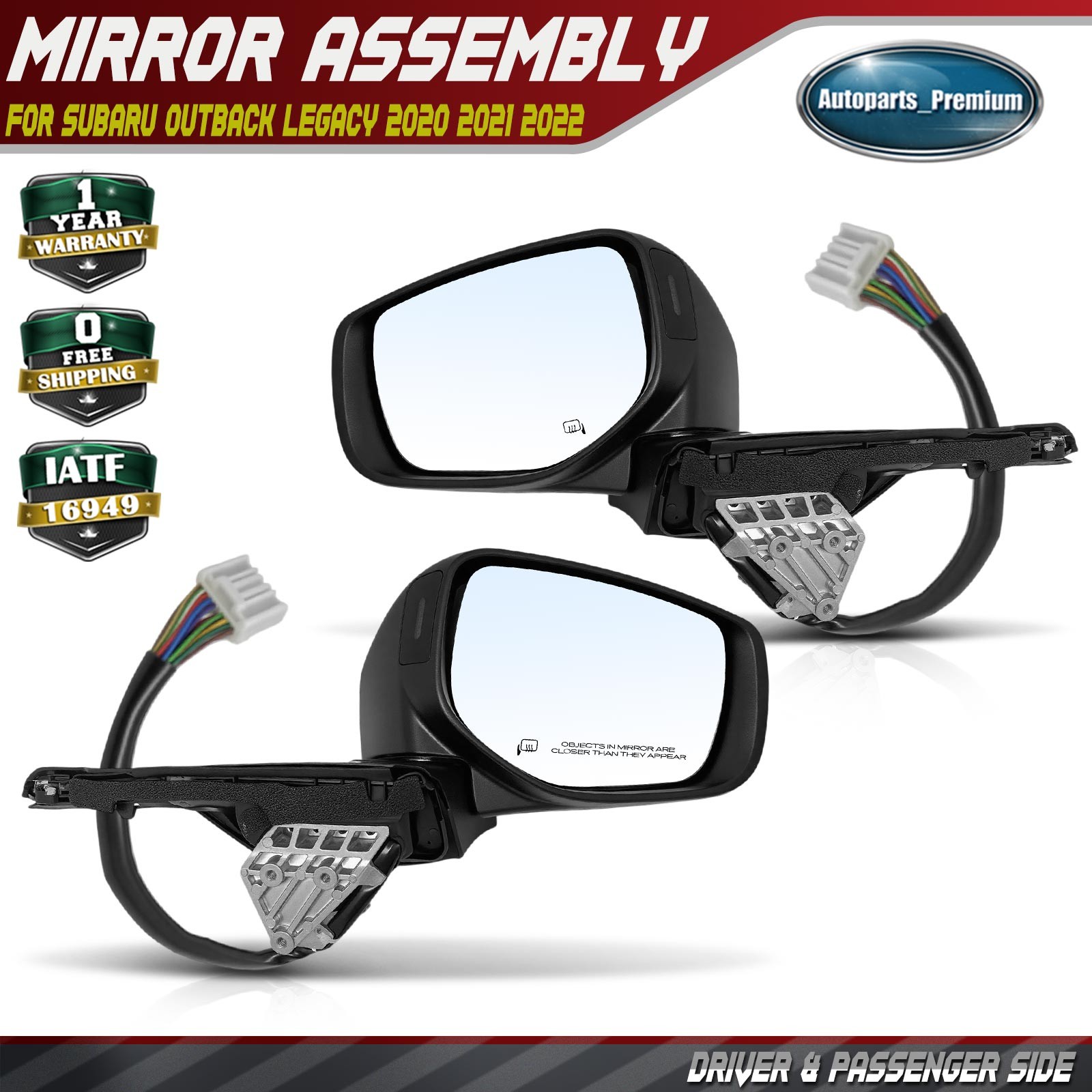 Pair Power Mirror with Power Folding Memory Recall Blind Spot for Subaru Outback