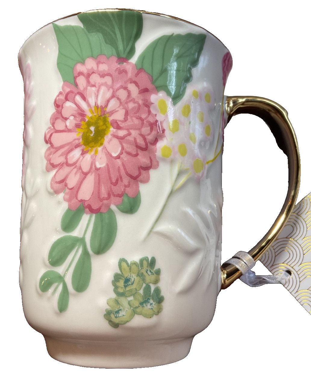 PAPYRUS CERAMIC MUG (1) PINK GREEN GOLD FLORAL NWT