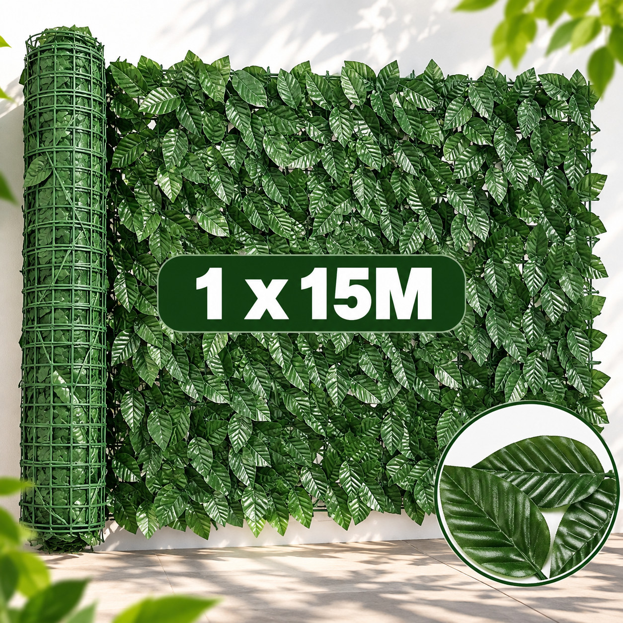 Fake Hedge 1x15 Meters Artificial Ivy Shielding Net Privacy Balcony Fences
