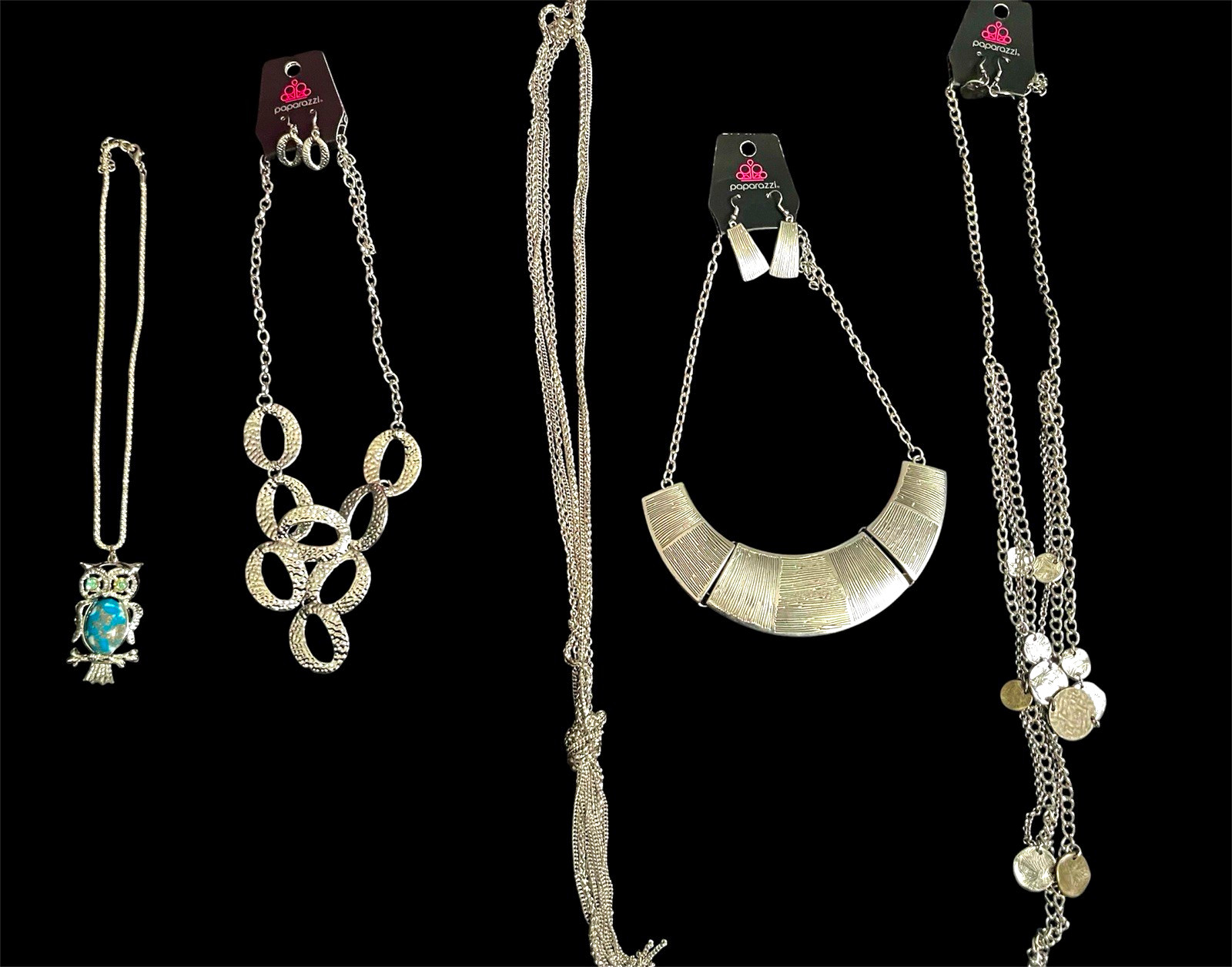 Paparazzi Silver Metal Fashion Jewelry Mixed Lot 4pc Necklace & Earrings