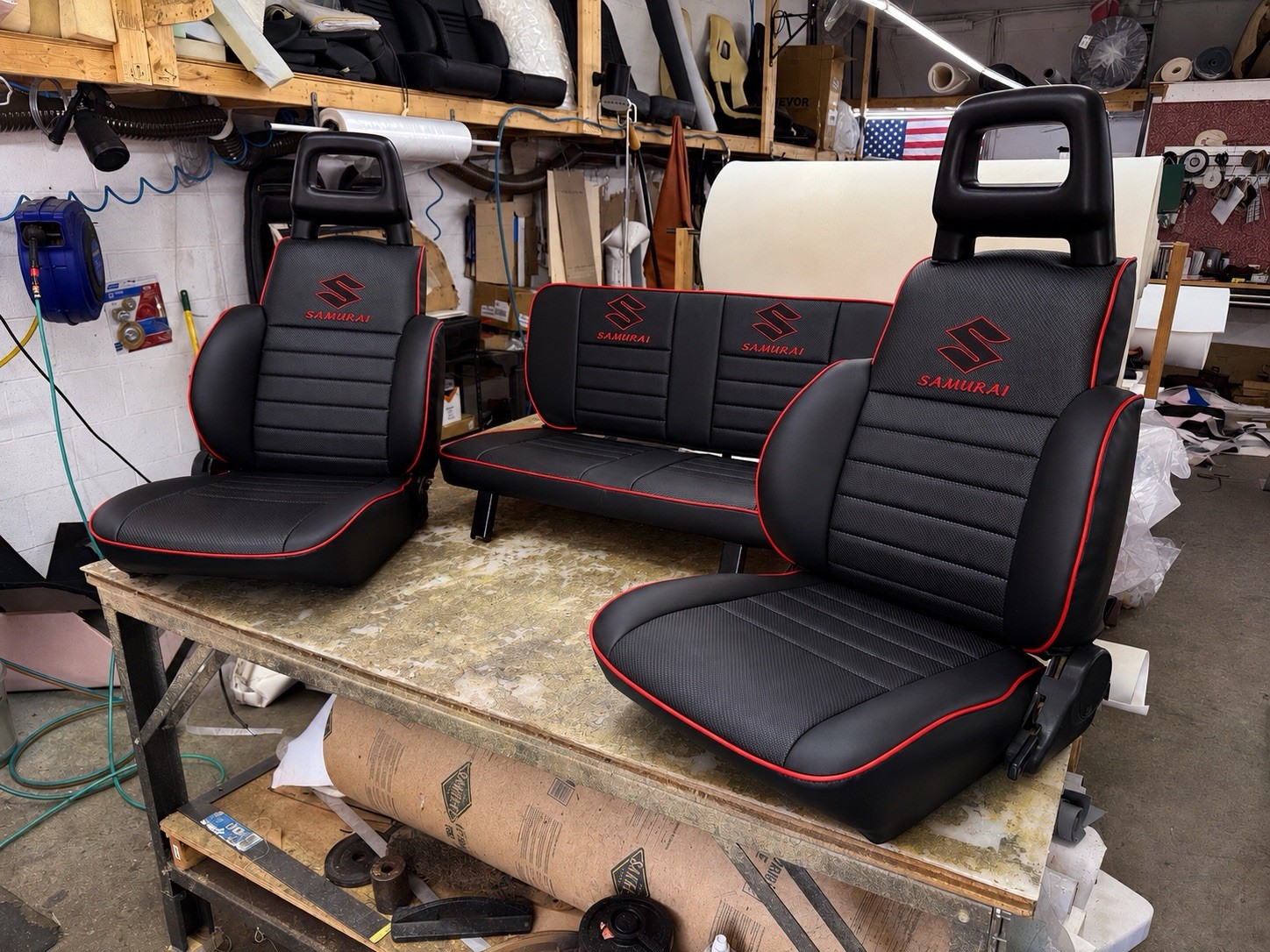 1986-1995 Suzuki Samurai -Black and Red Trim-full Upholstery Set ONLY F/R