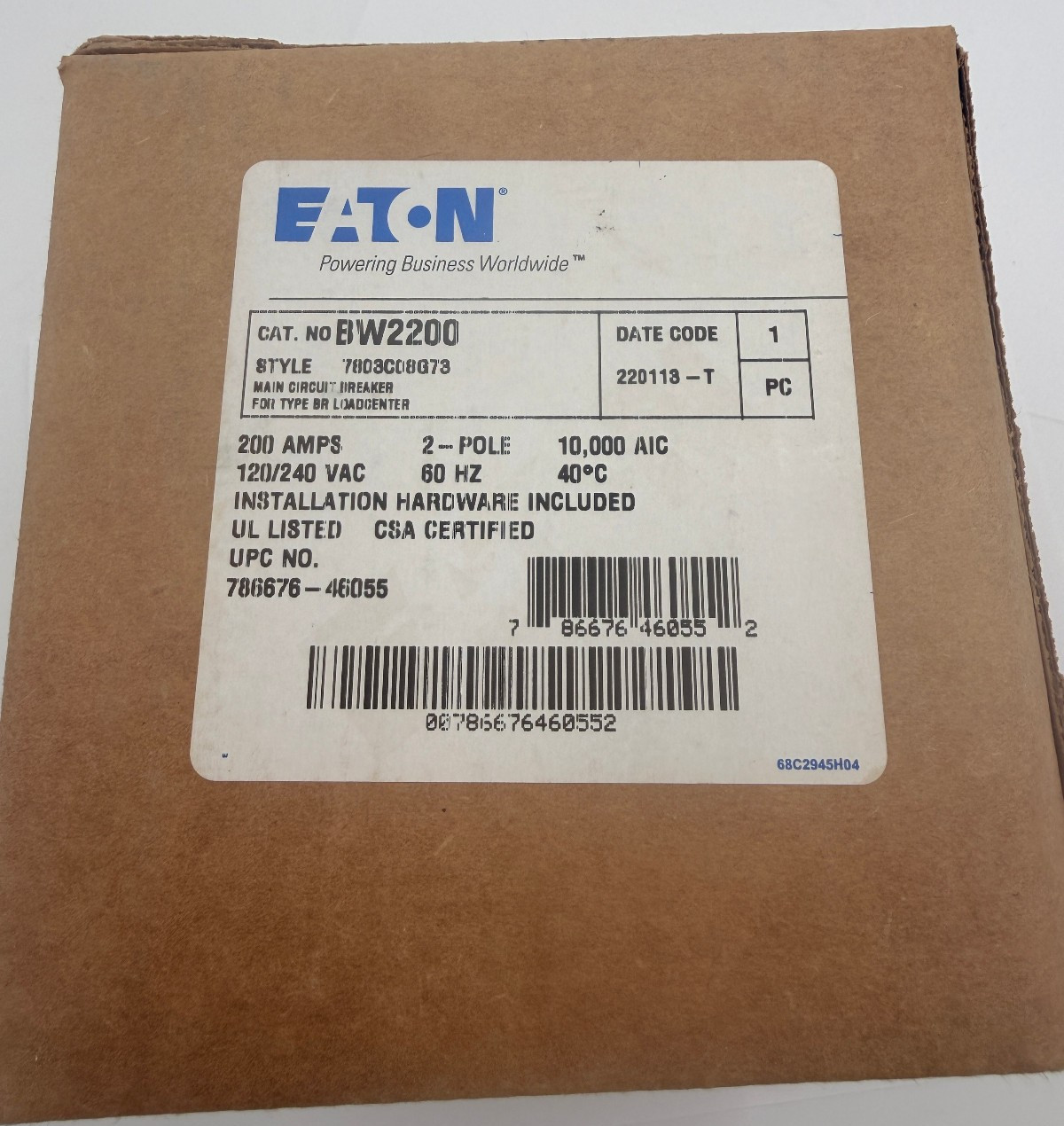 Eaton Cutler Hammer BW BWH Breaker BW2200 BWH2150 BW2175 150A 175A 200A 2P