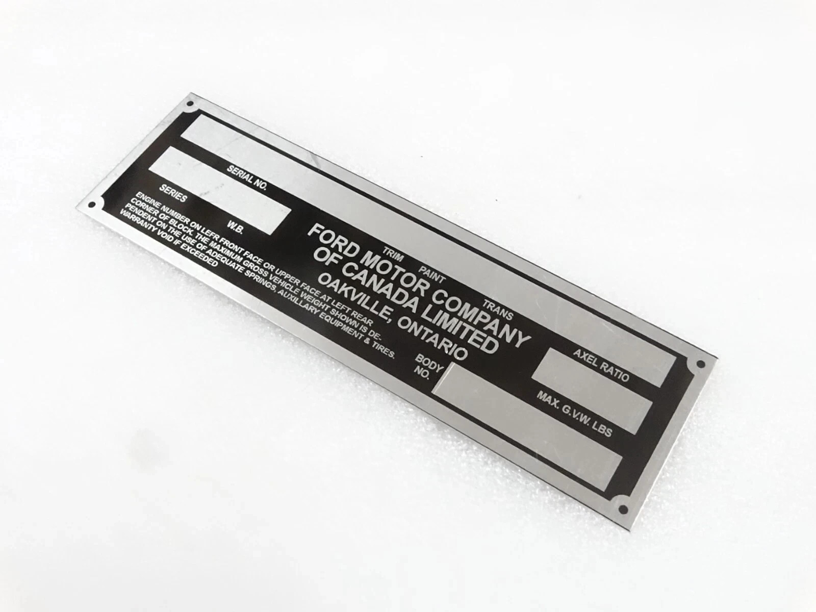 3X DATA PLATE FOR VINTAGE FORD PICKUP AND MERCURY CANADA #V251-7