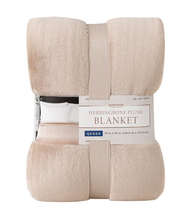 Berkshire Herringbone Plush Biege Blanket Sz Queen  98\