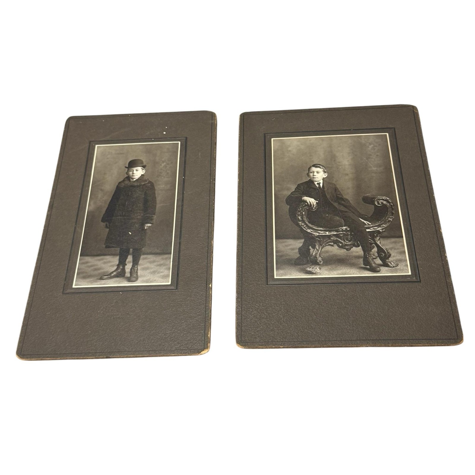 Antique 1897 Harold Stanley Knapp Boy Cabinet Card Photo Lot 2 Sepia 5x7in