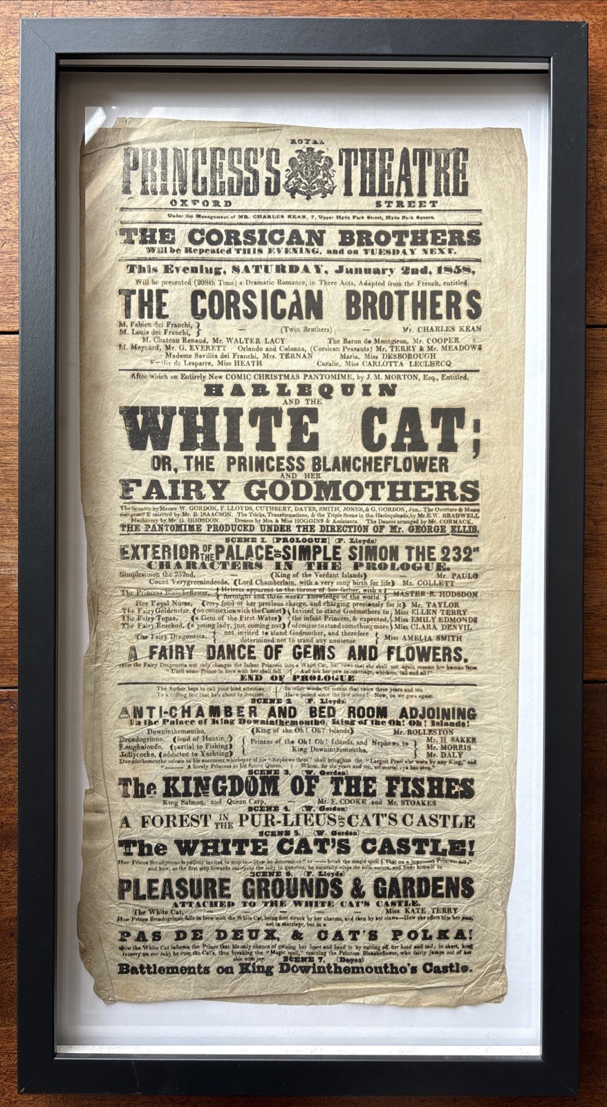 Antique Playbill Princess’s Theatre Corsican Brothers Harlequin White Cat 1858 Antique Playbill Princess’s Theatre Corsican Brothers Harlequin White Cat 1858