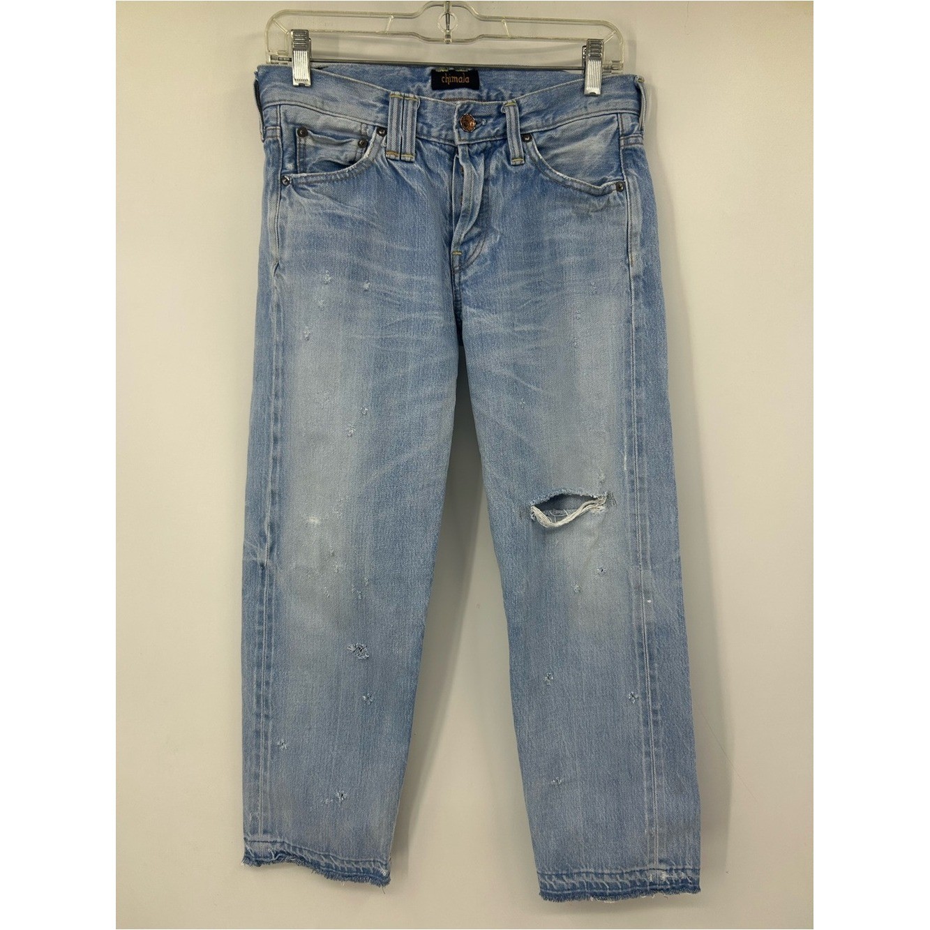 Chimala Light Wash Low Rise Jeans Distressed Straight Fit Cotton Buttonfly 25 Chimala Light Wash Low Rise Jeans Distressed Straight Fit Cotton Buttonfly 25