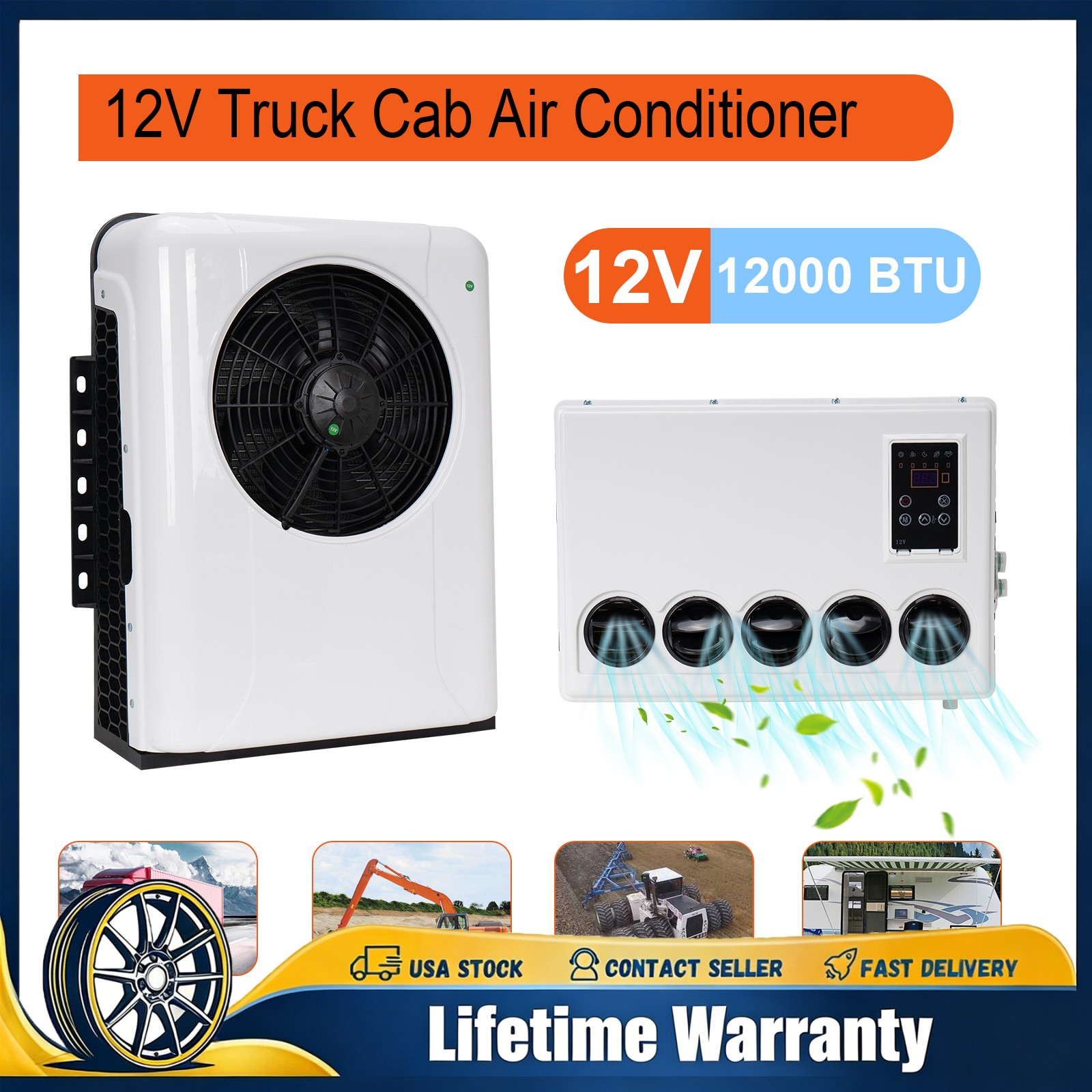 12V Split 12000 BTU Truck Cab Air Conditioner AC Fits Semi Trucks RV Caravan Bus