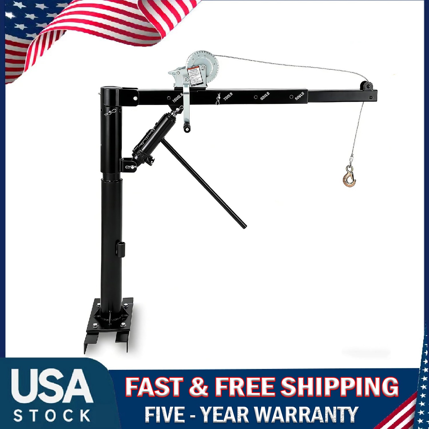 1000 lbs Hydraulic Pickup Truck Crane , Heavy Duty Jib Crane with Manual Winch
