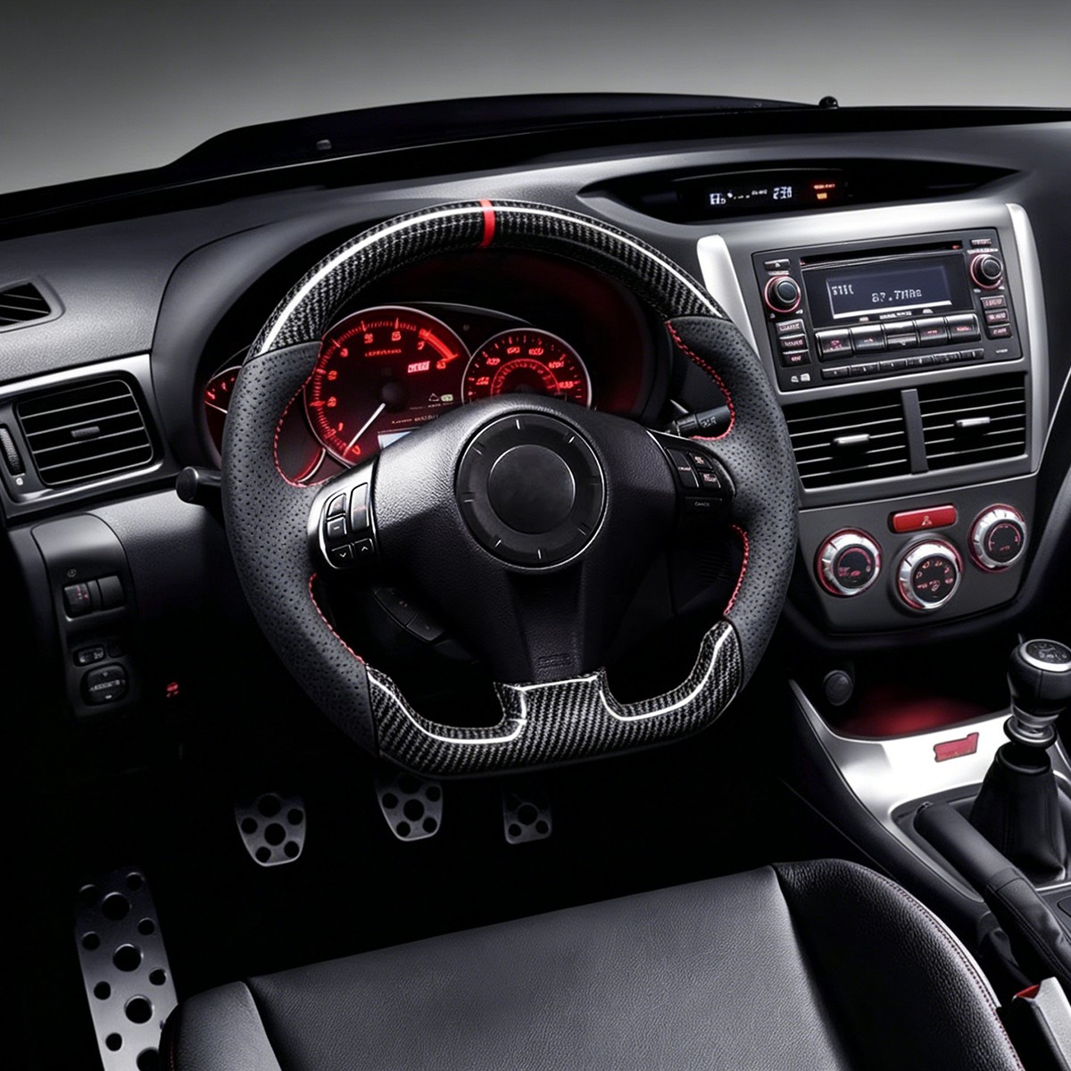 Hydro Carbon Fiber Steering Wheel For 2008-14 SUBARU IMPREZA STI WRX Flat Bottom