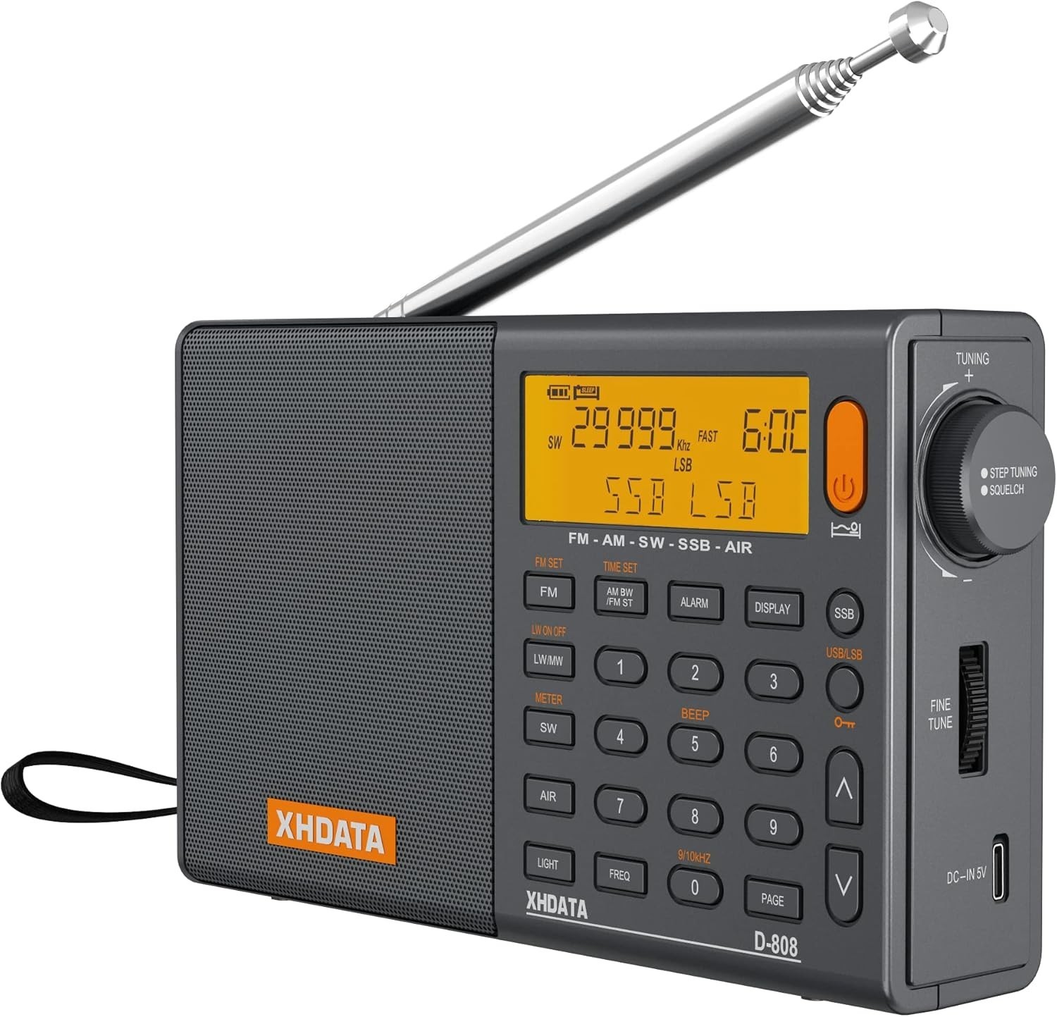 XHDATA D-808 Portable Digital Radio FM AM SW LW FM Air Band Rechargeable Battery