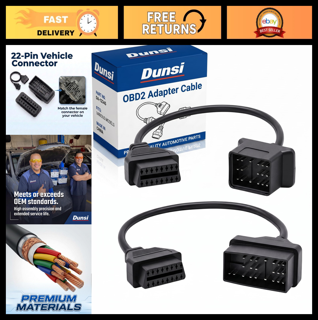 2Pcs OBD Adapter for Toyota 17/22 Pin to 16 Pin OBD2 Diagnostic Cable, ELM327 Co