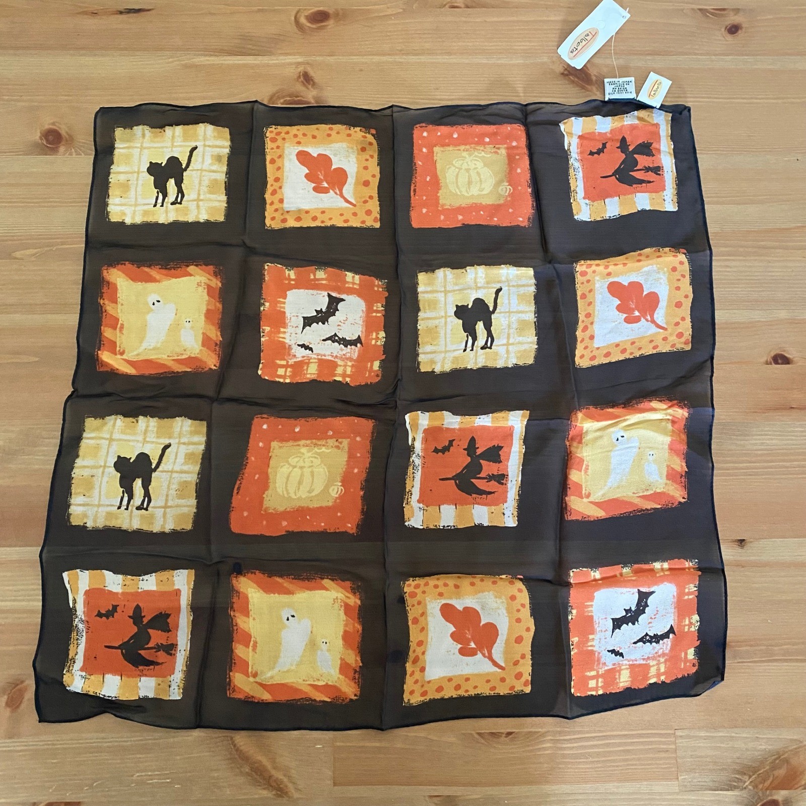 Talbots Halloween Silk Scarf Brown Orange Black Cat Witch Ghost Bat Pumpkin NOS Talbots Halloween Silk Scarf Brown Orange Black Cat Witch Ghost Bat Pumpkin NOS