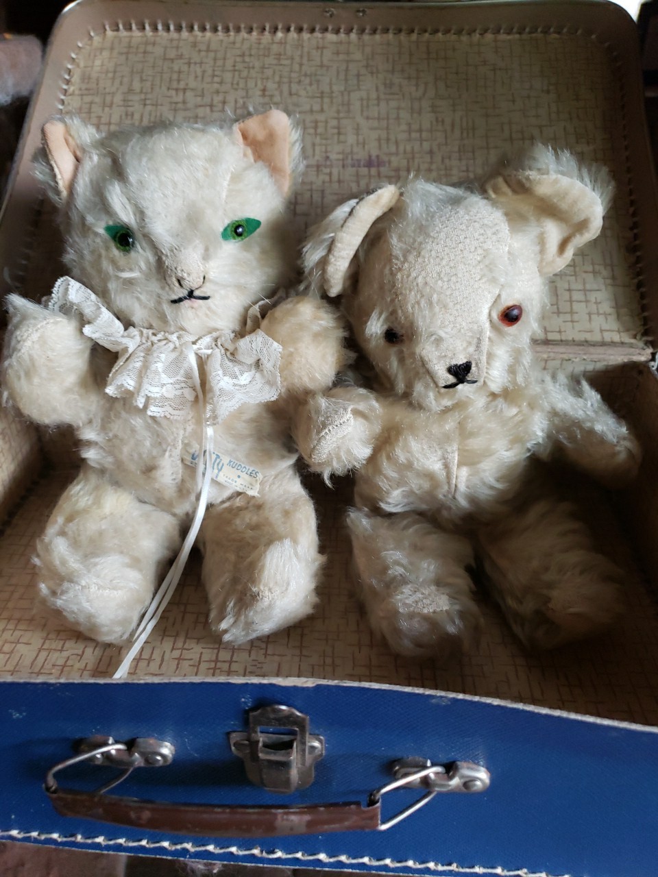 Vintage KNICKERBOCKER Kitty Kuddles Mohair And friend Mohair bear 11 In As Is