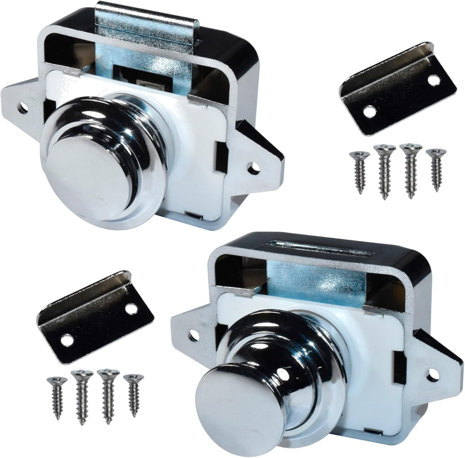2-Pack HQRP RV Yachts Push Button Latch Cabinet Door Catch Keyless Cupboard Lock