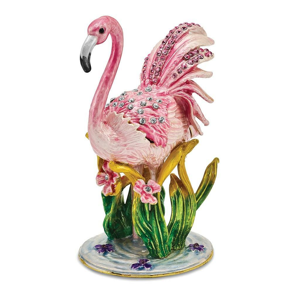 Jere Luxury Giftware, Bejeweled JEZEBEL Pink Flamingo Trinket Box with Matching