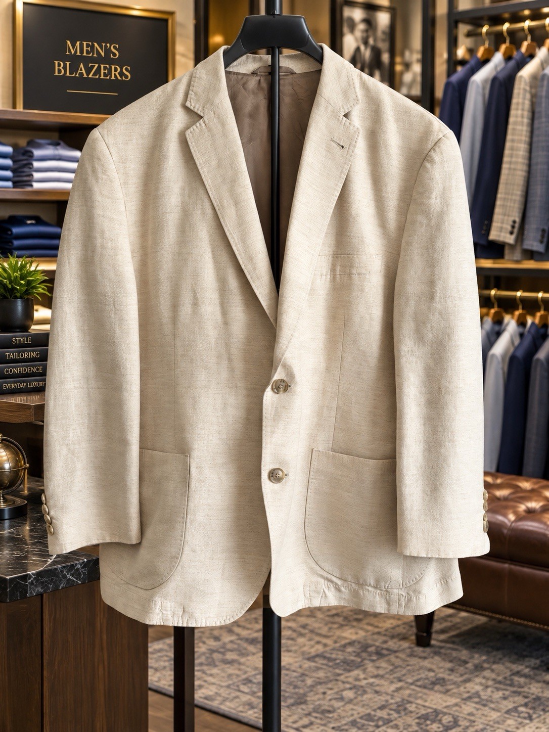 Kroon Mens 42 Small Tan Blazer Jacket Cotton Stretch Preppy Academia Casual