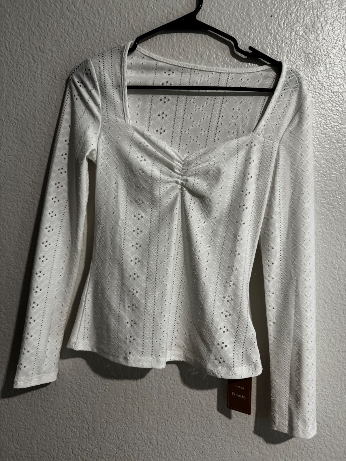 SHEIN Frenchy Women\'s White Long Sleeve Eyelet Top Small NWT SHEIN Frenchy Women\'s White Long Sleeve Eyelet Top Small NWT