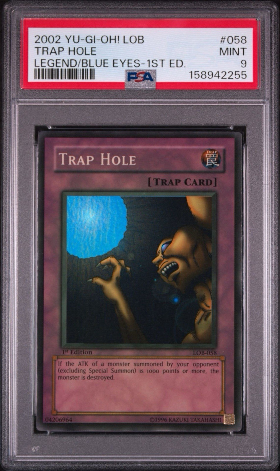 2002 Yu-Gi-Oh Trap Hole LOB 1st Edition Super Rare PSA 9 WAVY*** 2002 Yu-Gi-Oh Trap Hole LOB 1st Edition Super Rare PSA 9 WAVY***