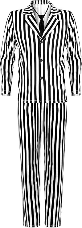 Smiffys Mens Halloween Black and White Striped Suit Scary Cosplay Costume XL NEW
