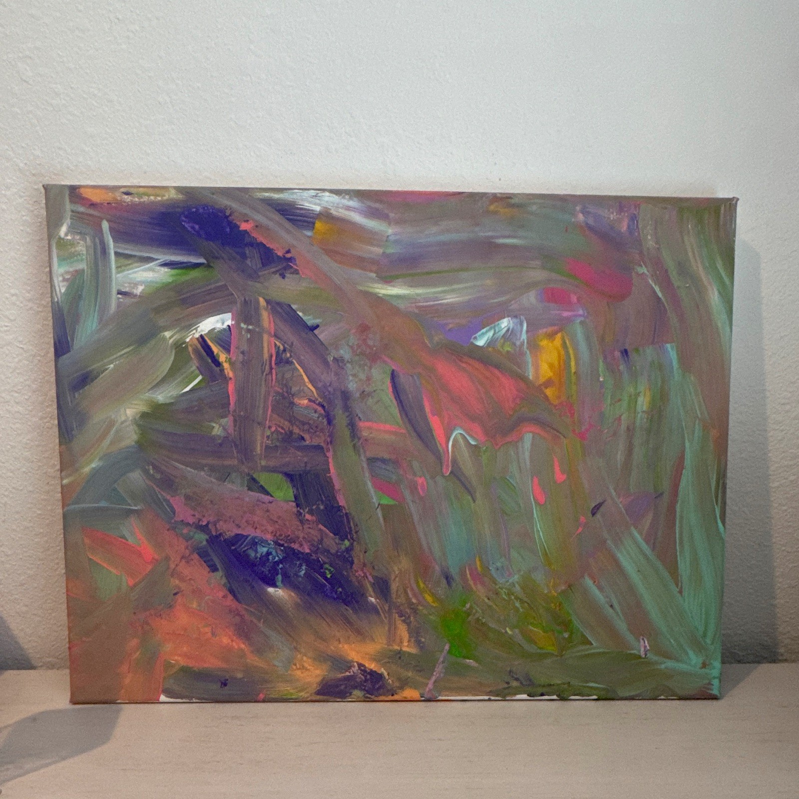 Original Abstract Painting on Canvas, Multicolor, Unframed Single Piece Art