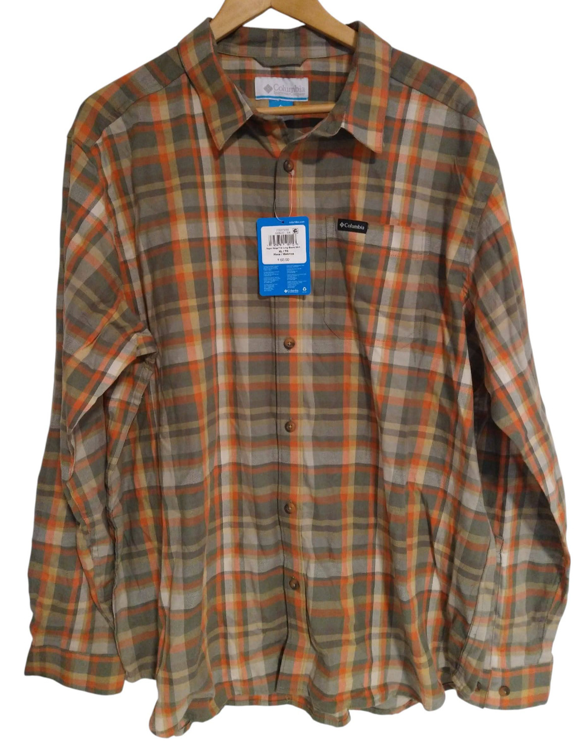 NWT Columbia Shirt Plaid Button Up Men\'s XL Vapor Ridge III Green Orange $60 NWT Columbia Shirt Plaid Button Up Men\'s XL Vapor Ridge III Green Orange $60