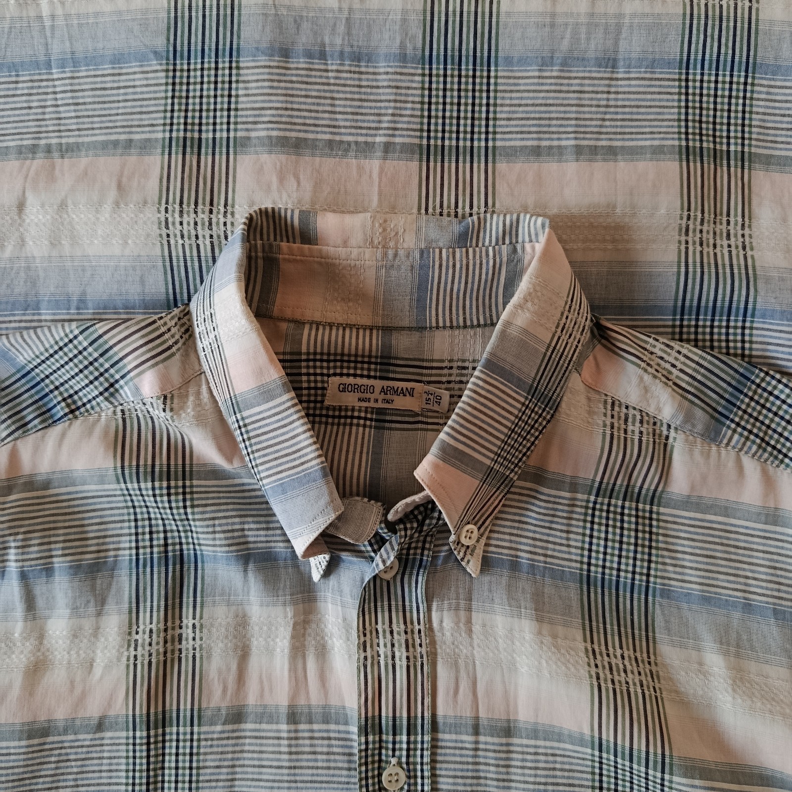 Giorgio Armani Vintage 80s Checked Loose Fluid Lightweight Cotton Shirt 15 3/4 M