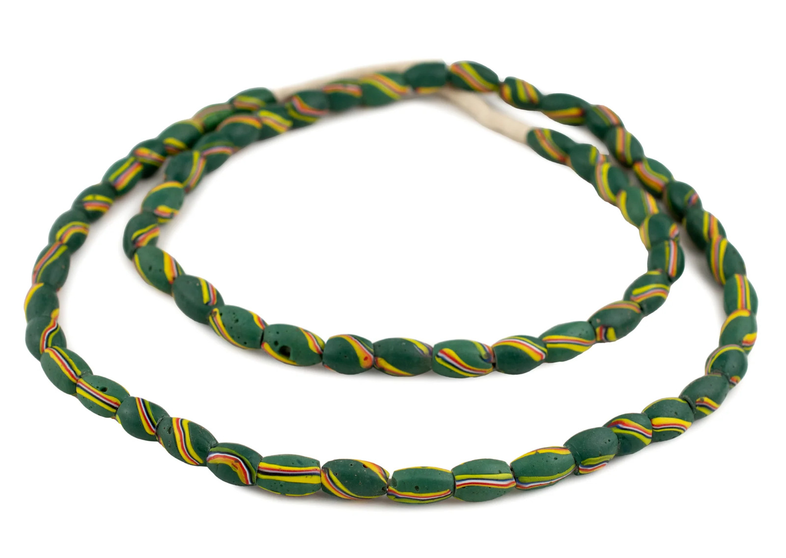 Green Striped Matching Antique Oval Venetian Millefiori Beads 10mm Ghana African