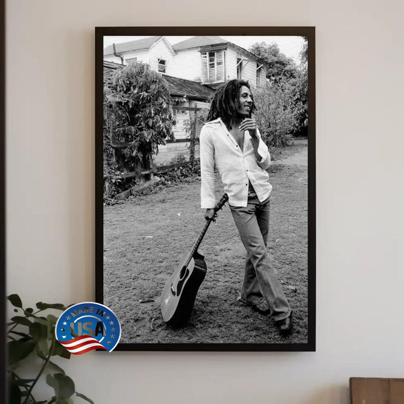 Bob Marley Guitar Poster Print, Jamaican Reggae Singer Guitarist, Black and Whit Bob Marley Guitar Poster Print, Jamaican Reggae Singer Guitarist, Black and Whit
