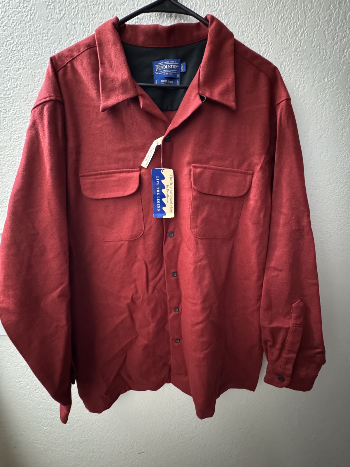 Pendleton Original Board Shirt Virgin Wool Men XL RED Flannel Loop Collar NWT