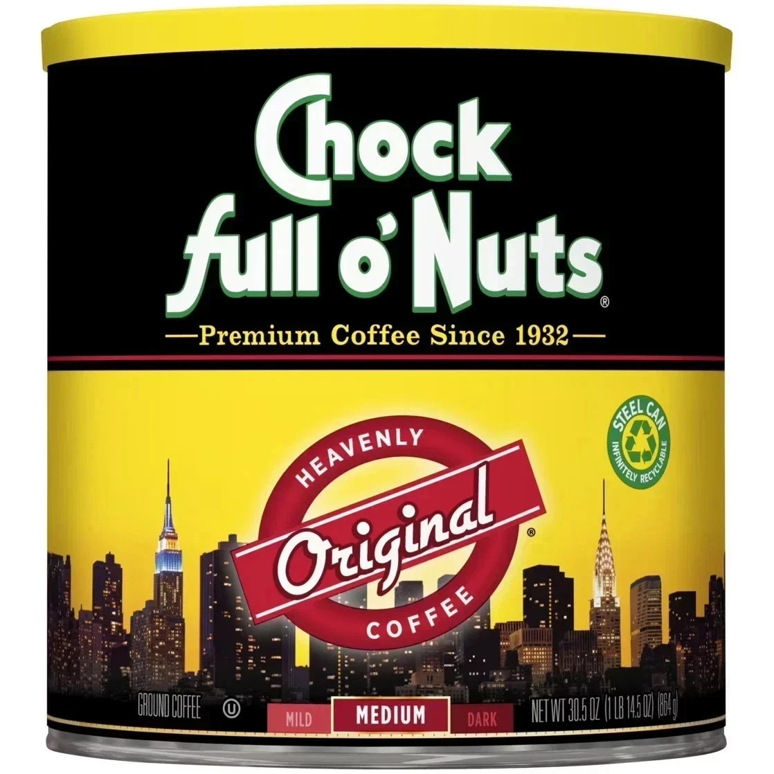 Chock Full o\'Nuts Original Medium Roast Ground Coffee Heavenly Coffee 30.5 oz