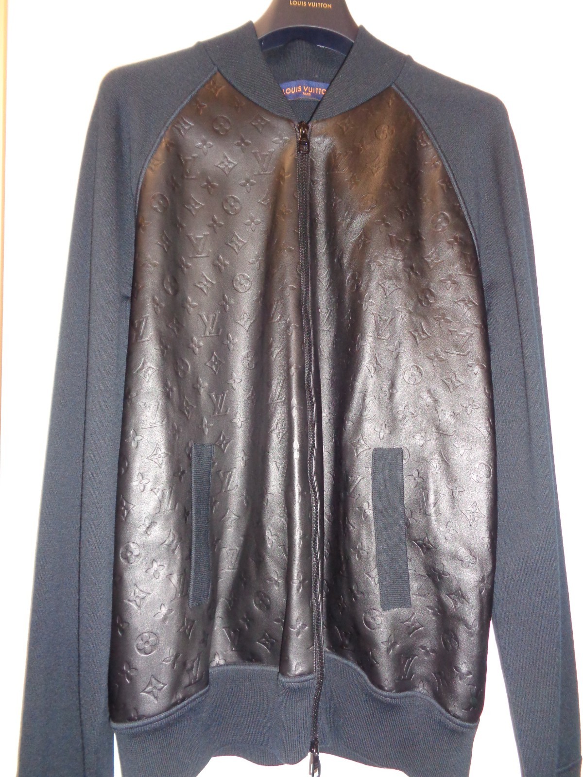 Louis Vuitton Men\'s Genuine Black Monogrammed Zip-Up Cardigan, Size Large Louis Vuitton Men\'s Genuine Black Monogrammed Zip-Up Cardigan, Size Large