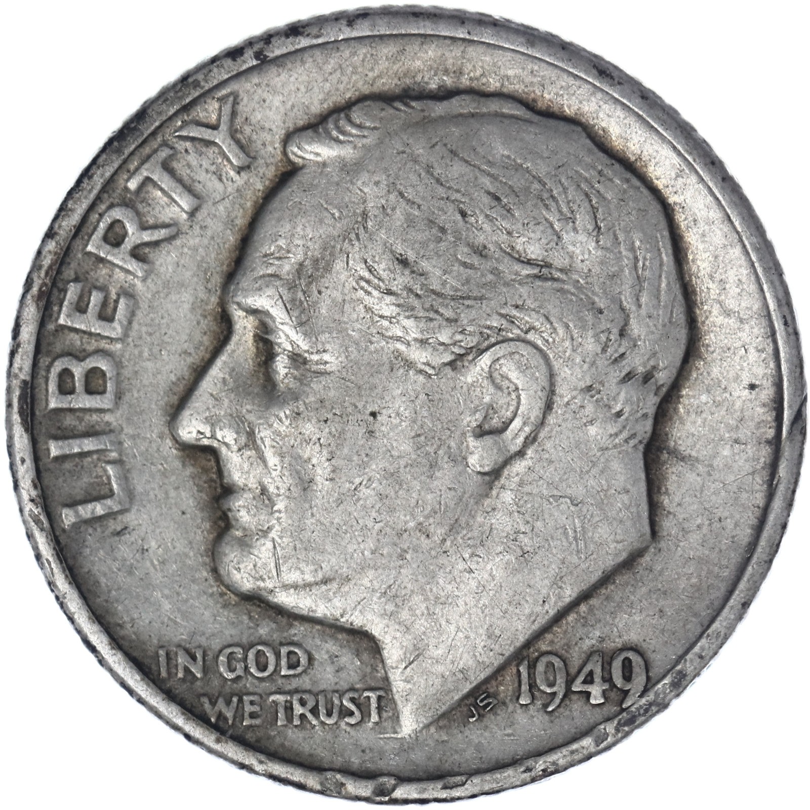 1949 D Roosevelt Dime 90% Silver Very Fine VF