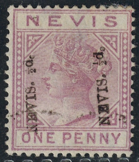 St. Kitts & Nevis - Nevis 1883 SG 31b UNSEVERED PAIR w/ NEVIS 1/2d OVPT USED