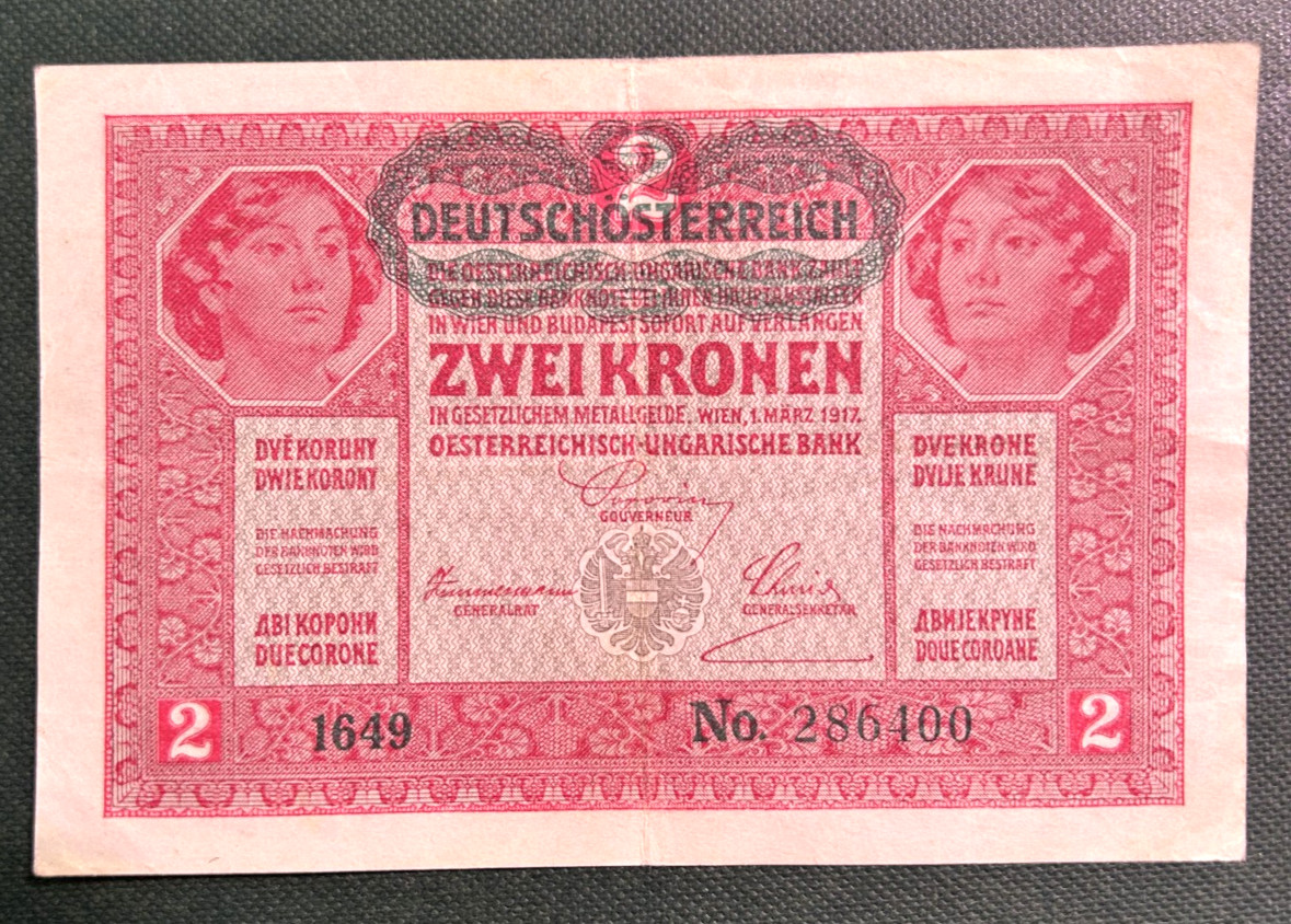 AUSTRIA 1919 2 KRONEN P-50 Circulated AUSTRIA 1919 2 KRONEN P-50 Circulated