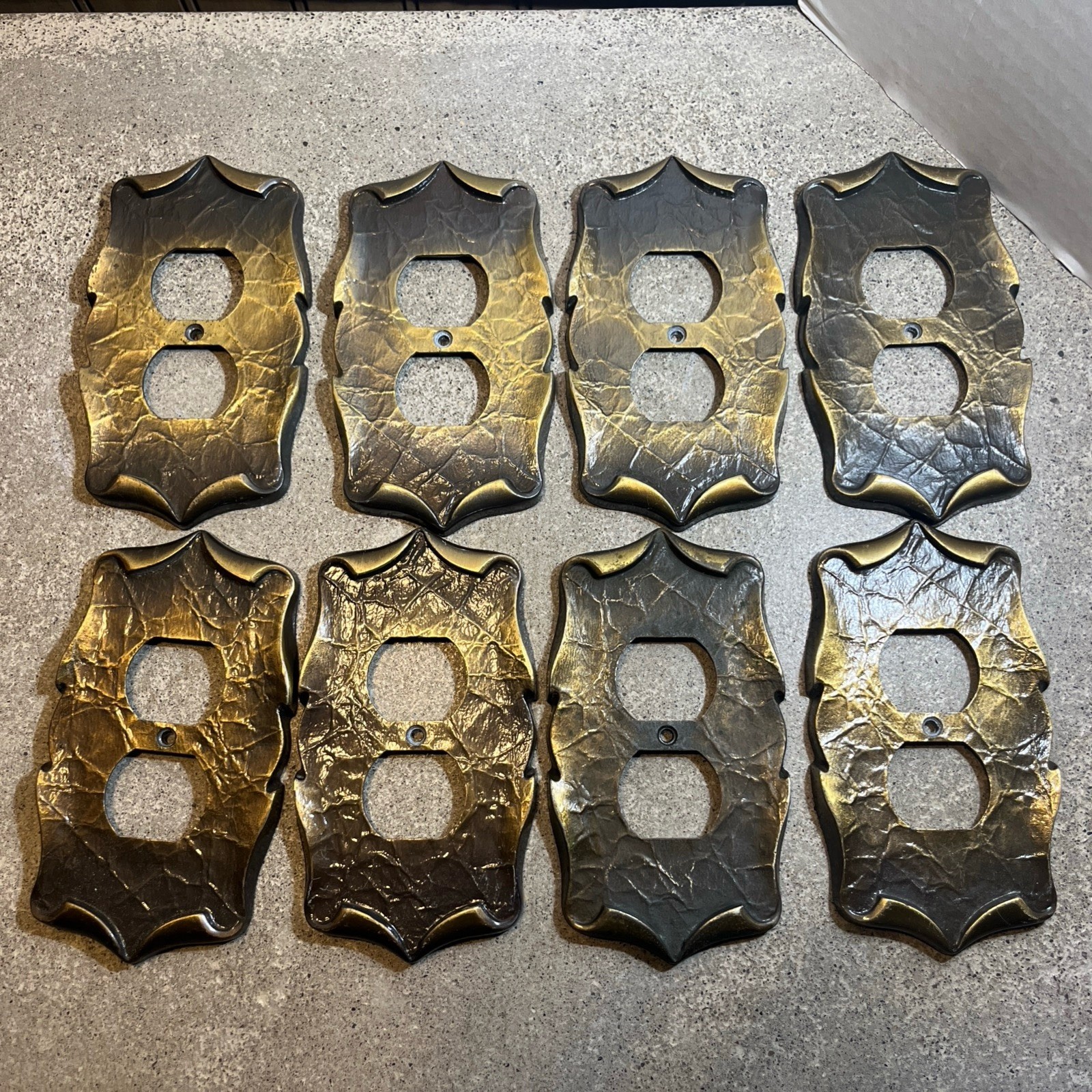 ---Lot of 8 Vintage Amerock brass toned metal electrical outlet covers # 9082-1