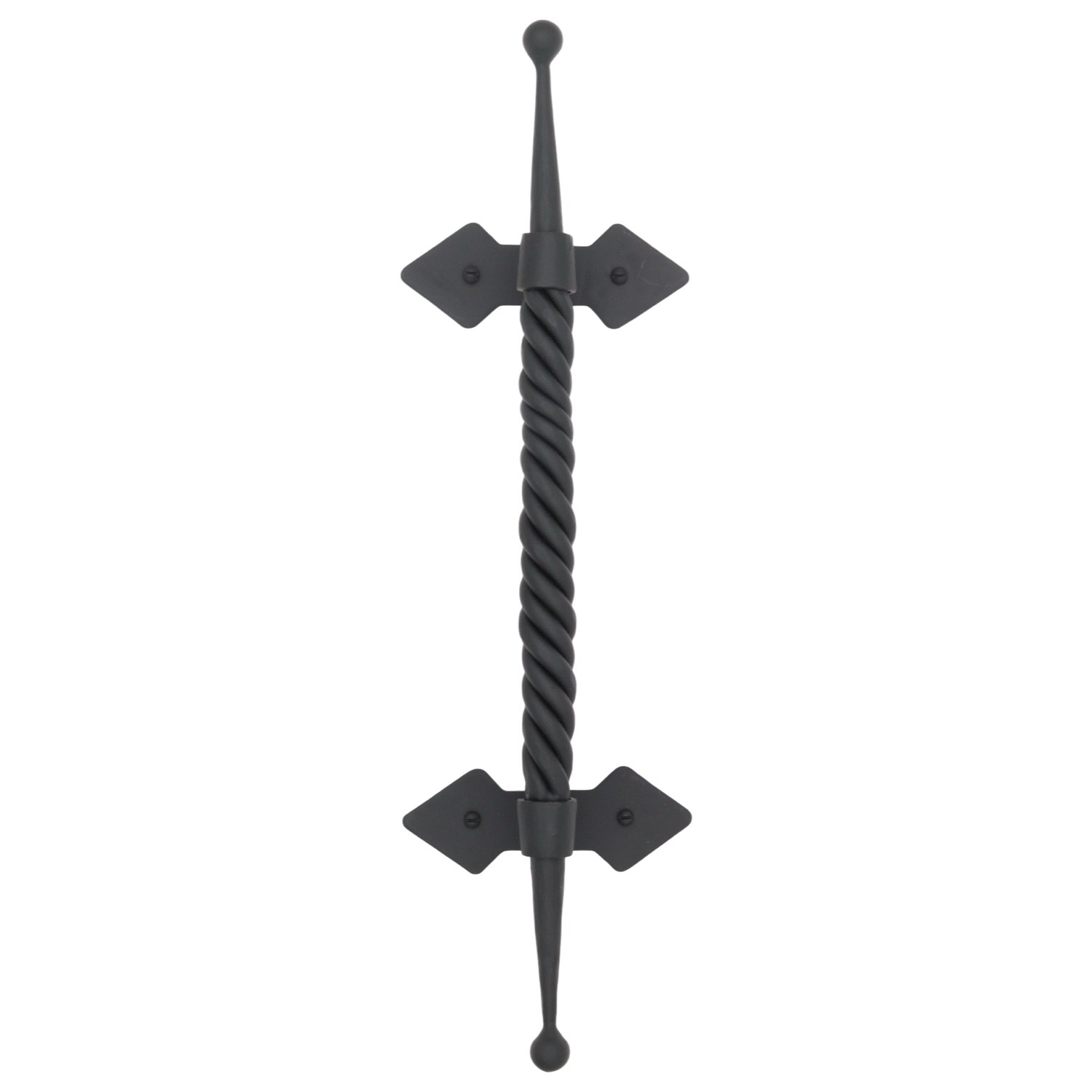 Cast Iron Large Black Door Pull with Twisted Body and Round Ends 19.25 Inch