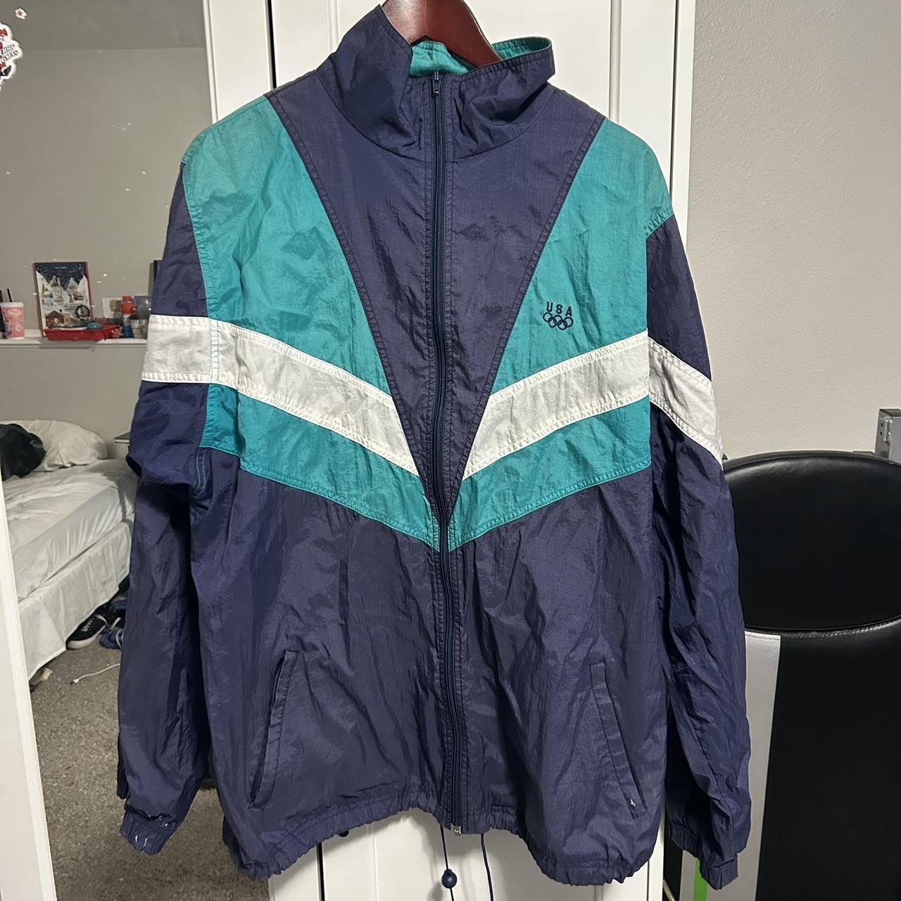 Vintage 80s Nike USA Olympics Windbreaker Jacket Navy Teal Full Zip Mens XL